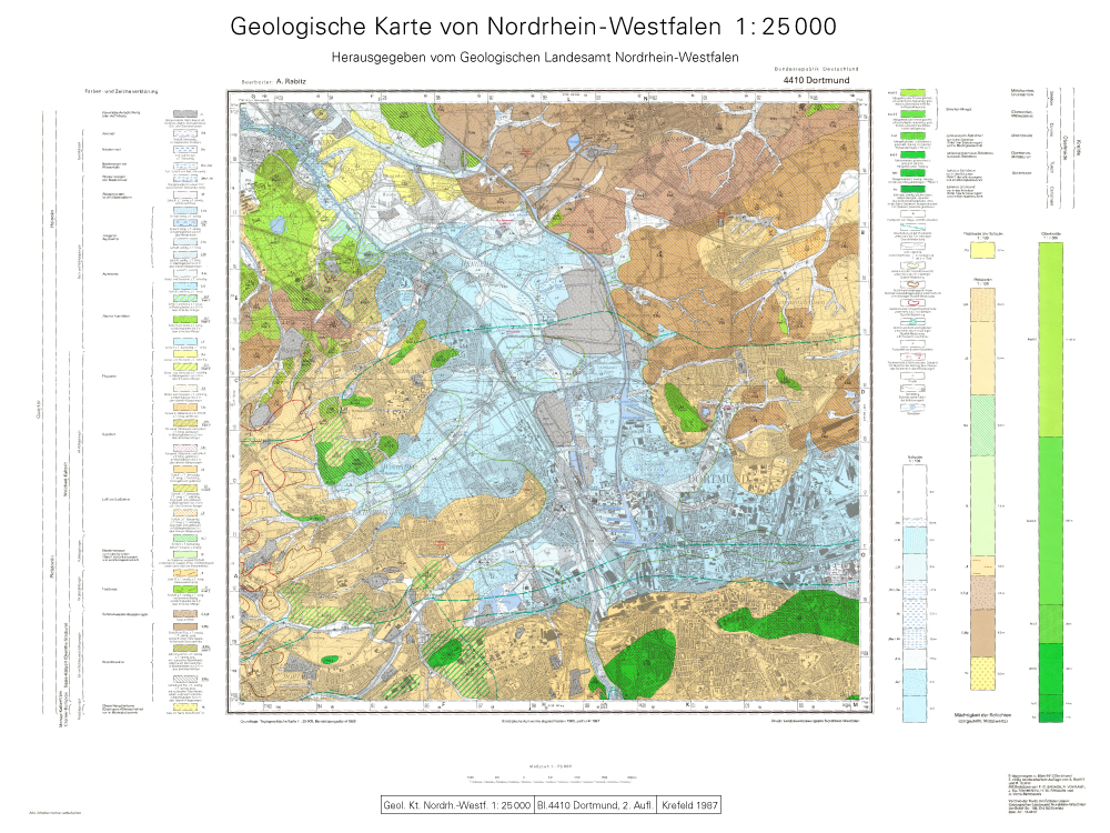 Grafik: Geologische Karte von Nordrhein-Westfalen 1 : 25 000, Blatt Dortmund aus dem Jahr 1987