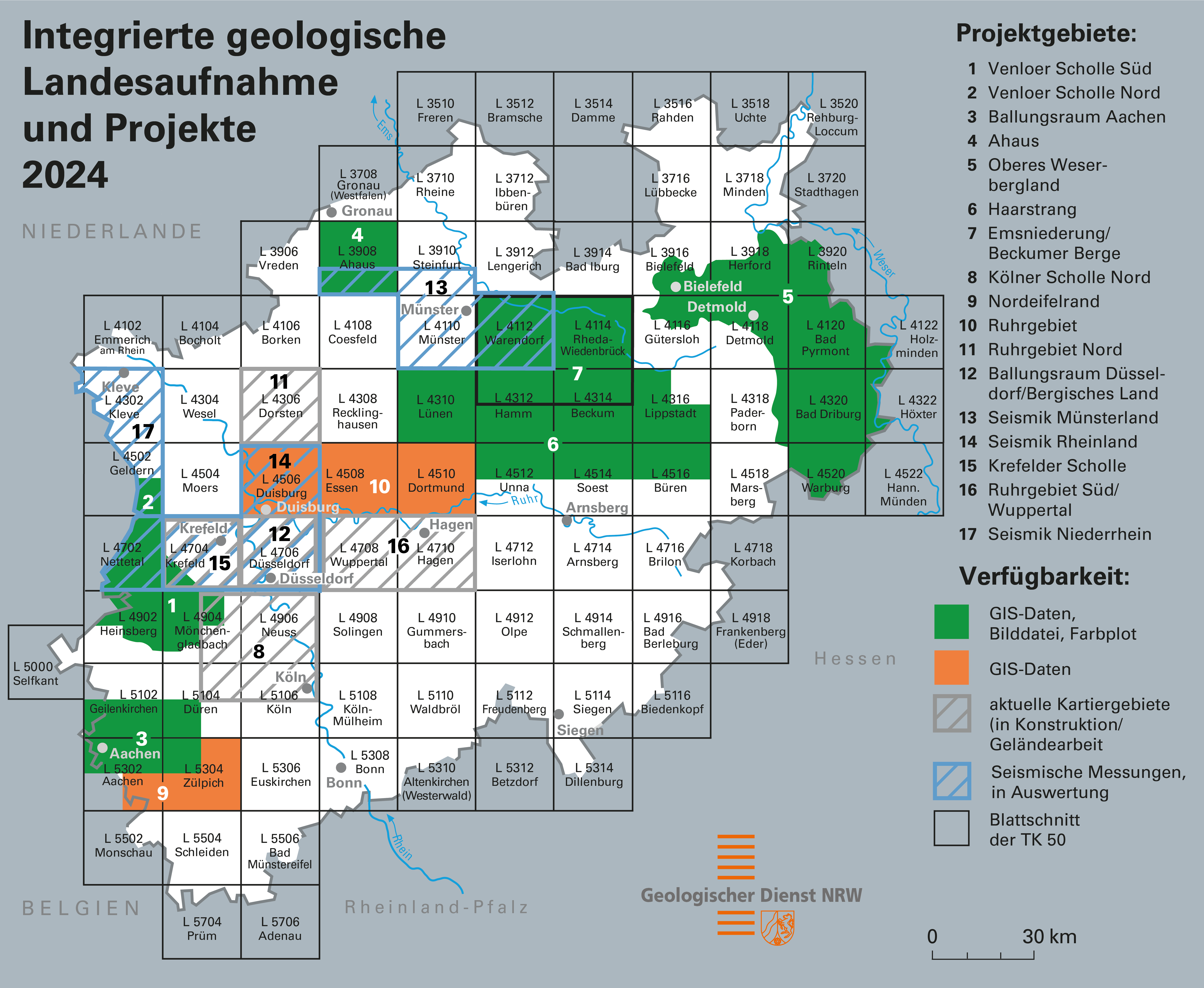 Aktuelle Projektgebiete der integrierten geologischen Landesaufnahme