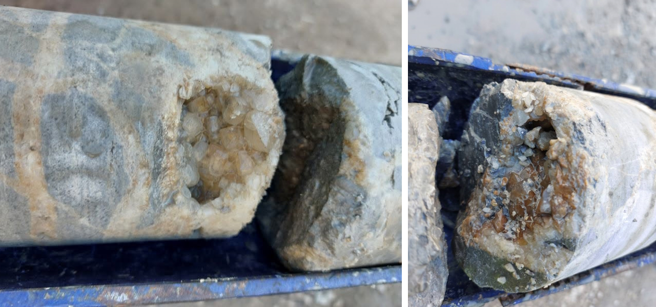 Kalksteine aus 718 Metern mit Kalzit-Kristallen 