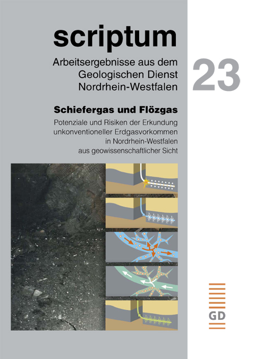 Cover zu Heft 23: Schiefergas und Flözgas. Potenziale und Risiken der Erkundung unkonventioneller Erdgasvorkommen in Nordrhein-Westfalen aus geowissenschaftlicher Sicht.