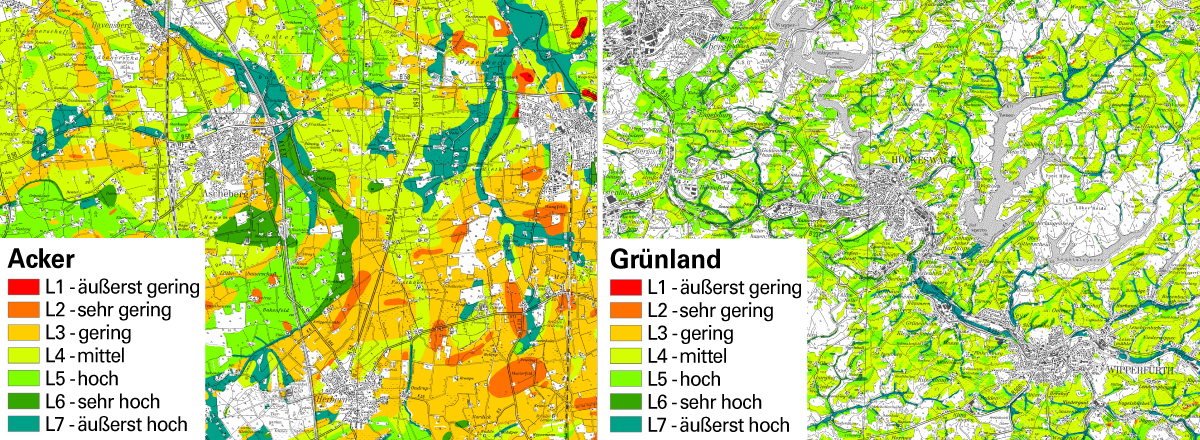 Ausschnitt der Standortkarte für landwirtschaftliche Nutzung für Ackerbau und Grünland