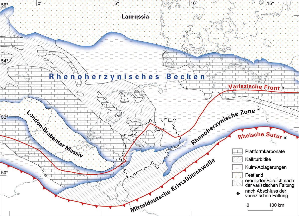 Grafik: Verbreitung des Rhenoherzynischen Beckens