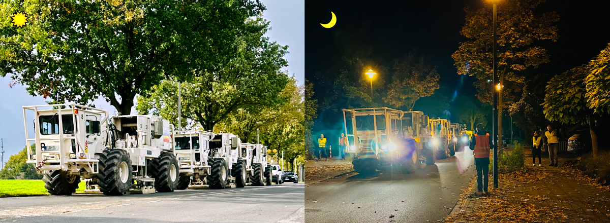 Tag- und Nachtaufnahmen der Vibrationsfahrzeuge