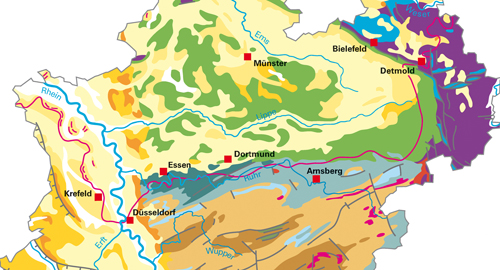 Kartenausschnitt: generalisierte geologische Karte von NRW
