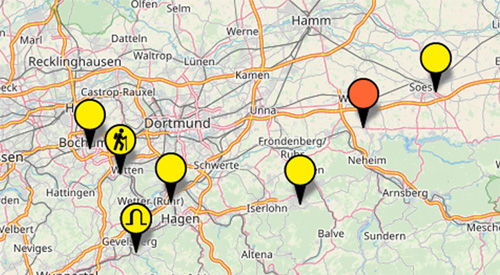 Kartenausschnitt: Geotouristische Ziele in NRW