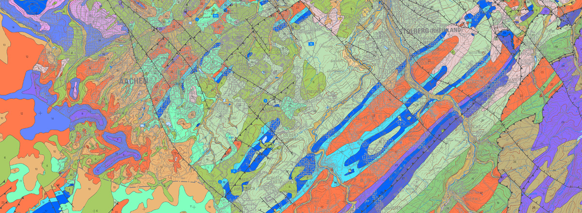 Ausschnitt aus dem Informationssystem Geologische Karte von NRW 1 : 50 000, Lithologie, Blatt Aachen