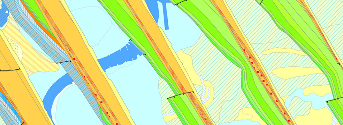 Kartenausschnitt: Informationssystem Geologische Karte von Nordrhein-Westfalen 1 : 50.000 mit 5 geologischen Schnitten aus dem Raum Duisburg