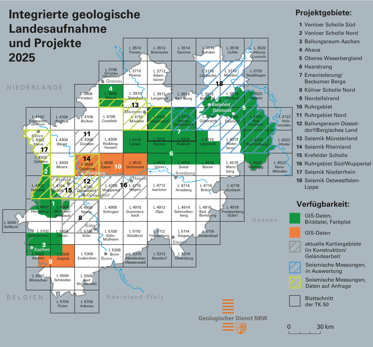 Aktuelle Projektgebiete der integrierten geologischen Landesaufnahme