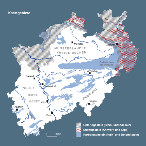 Verbreitung verkarstungs- und auslaugungsfähiger Gesteine (Auflösung vergrößern)