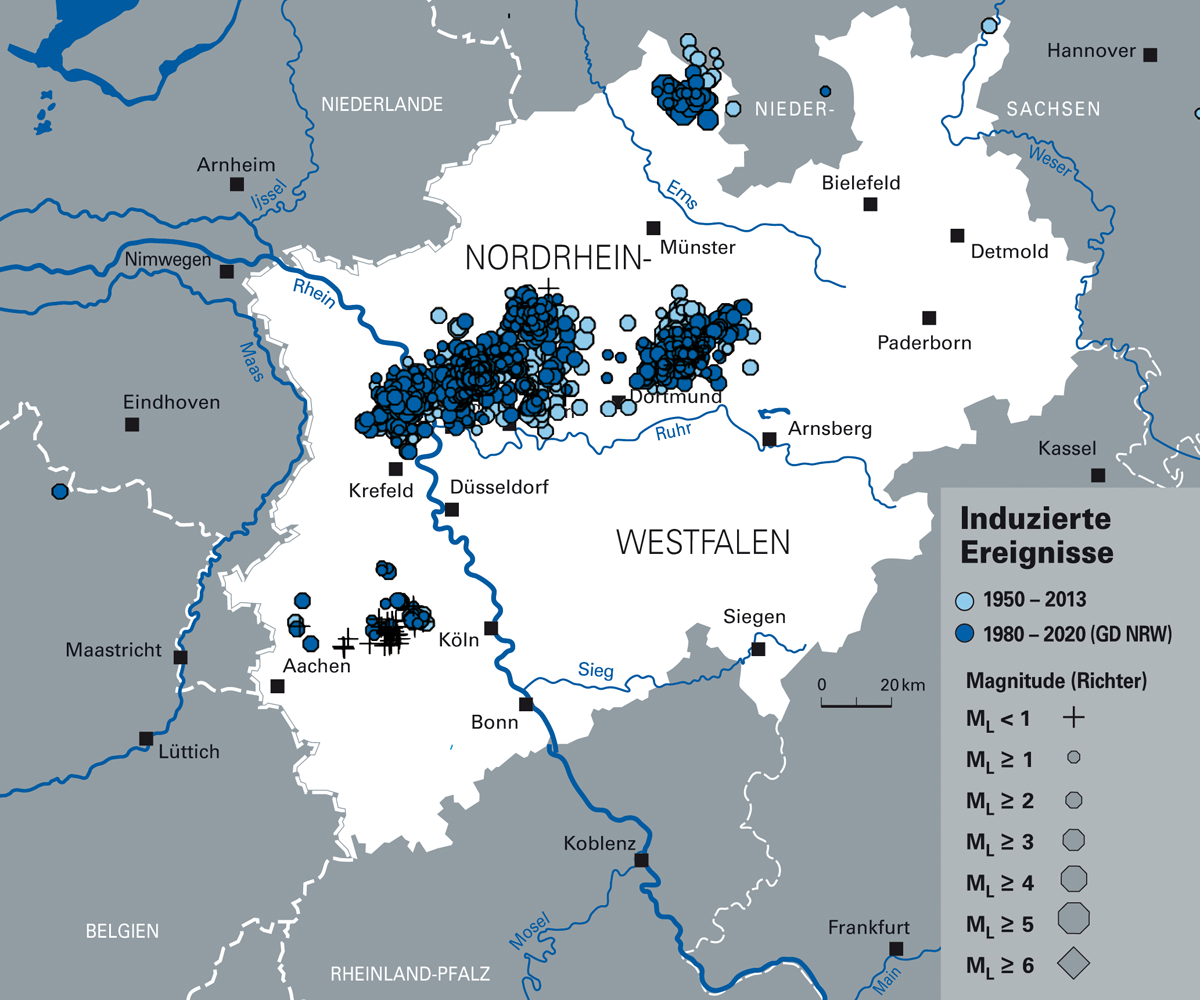 Grafik zeigt induzierte Beben in Nordrhein-Westfalen von 1950 bis Ende 2020.