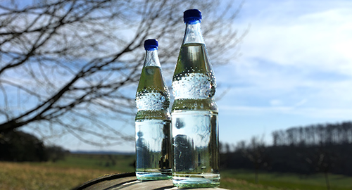 Mineralwasserflaschen vor Naturkulisse