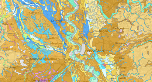 Kartenausschnitt Bodenlandschaften und Leitbodengesellschaften von NRW 1 : 200.000