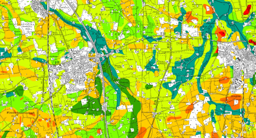 Kartenausschnitt Standortwasserhaushalt für landwirtschaftliche Nutzung