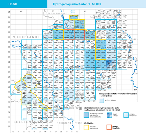 Blattschnitte Hydrogeologische Karte von Nordrhein-Westfalen 1:50.000
