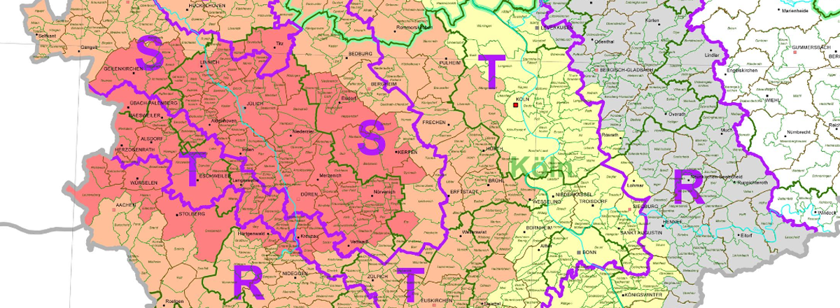 Grafik zeigt Ausschnitt aus der Karte der Erdbebenzonen und Untergrundklassen in Nordrhein-Westfalen.