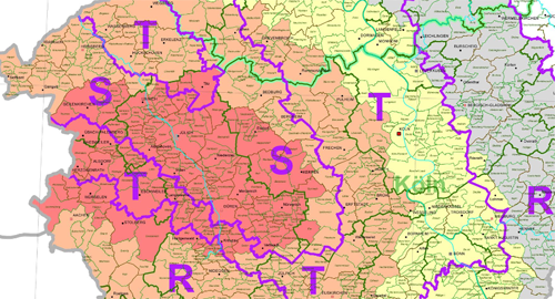 Ausschnitt Karte der Erdbebenzonen und Untergrundklassen in Nordrhein-Westfalen.