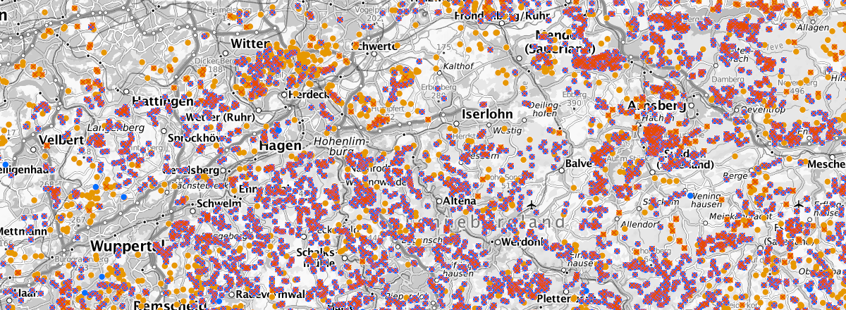 Ausschnitt aus der Karte Quellkataster - Quellen in NRW